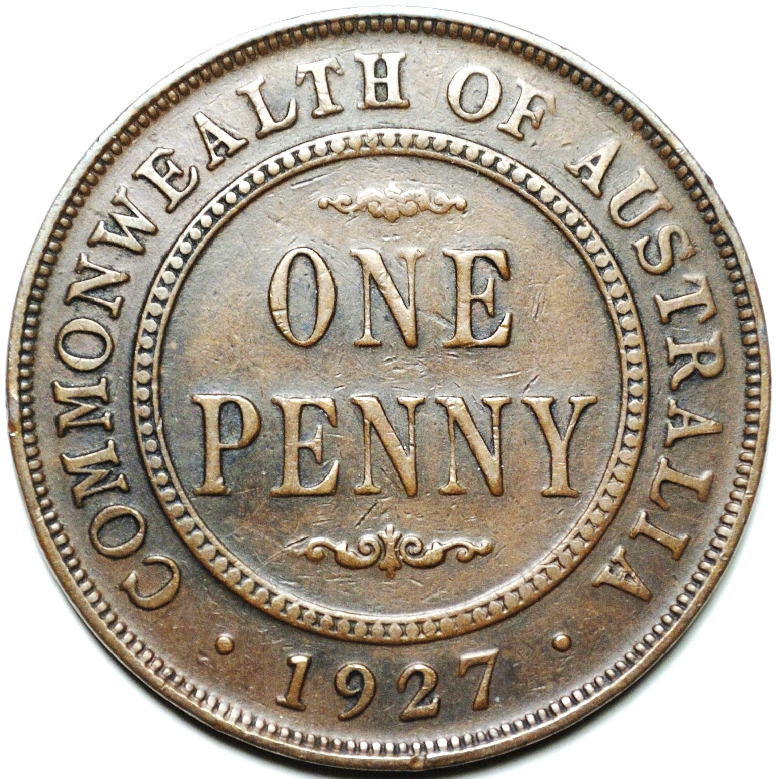 1927 Australian penny, Indian obverse variety, reverse